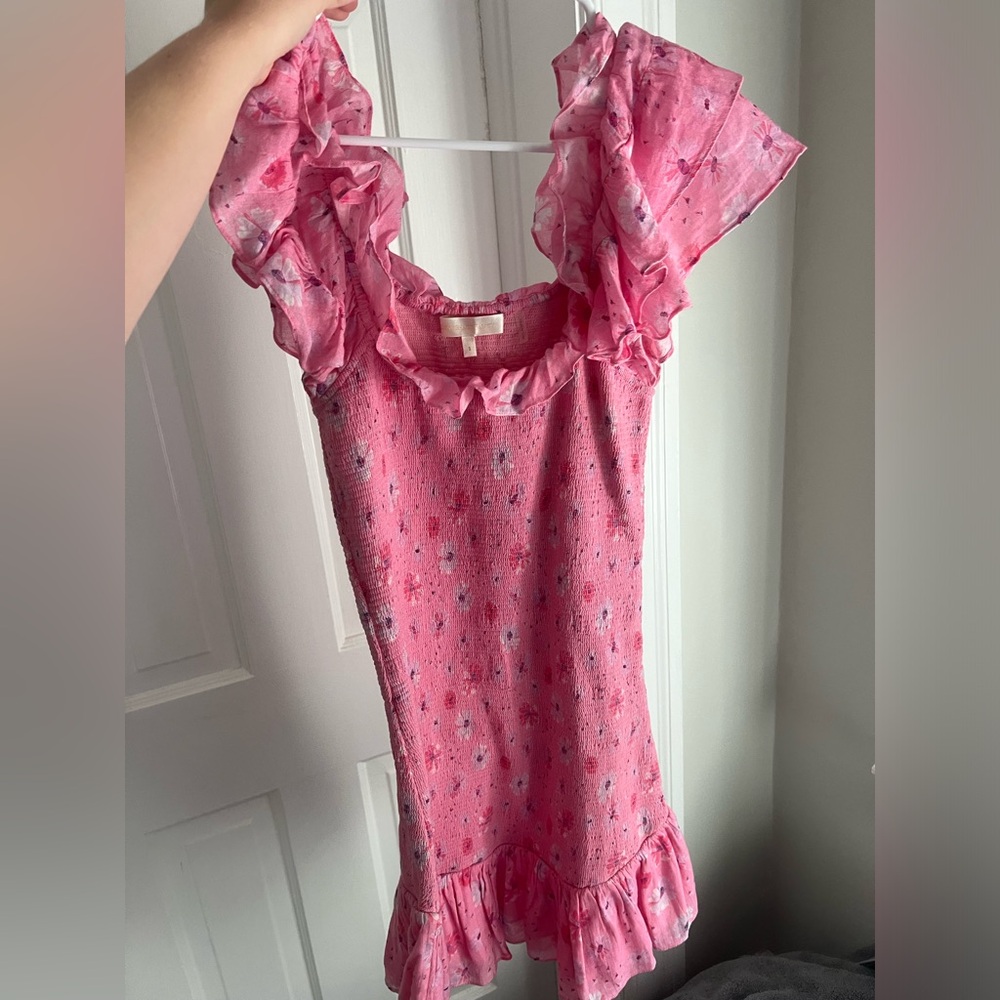 Pink Floral Ruffle Dress